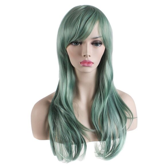 ? Akstore Long Curly Hair Women Green Heat Resistant 28-Inch 70cm Wig Cap